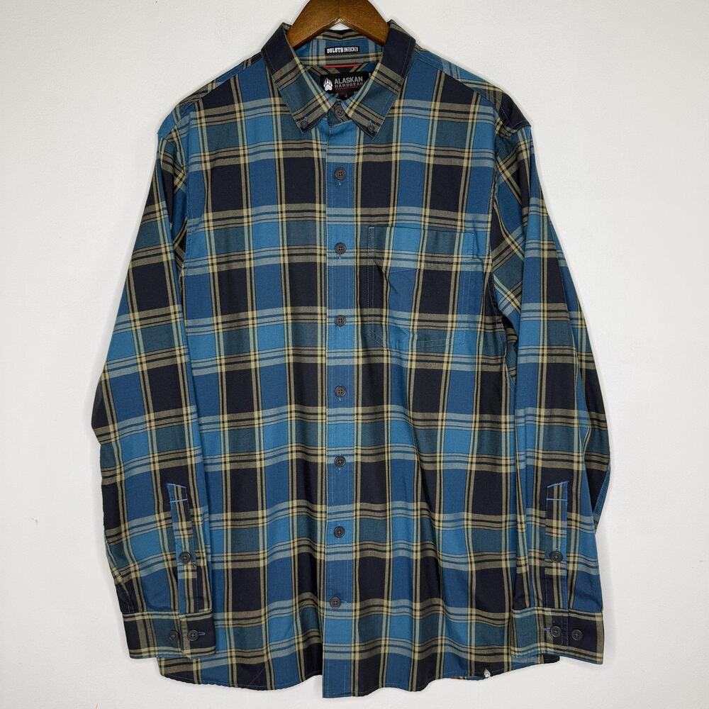 Alaskan Hardgear Shirt Mens Large Tall Blue Plaid Button Up Wool Blend Duluth